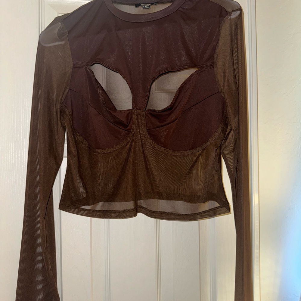 POSTER GIRL Chocolate Sheer Long Sleeve Blouse